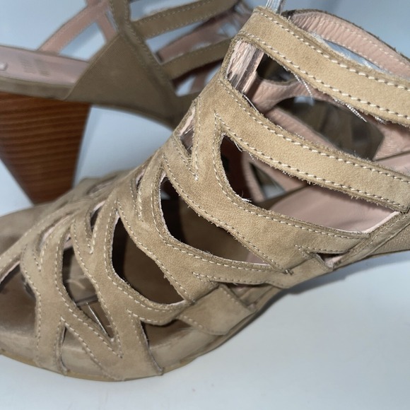 Stuart Weitzmam Tan Leather Cone Heels Strappy Sandals Neutral Women's Size 11.5 - Picture 10 of 10